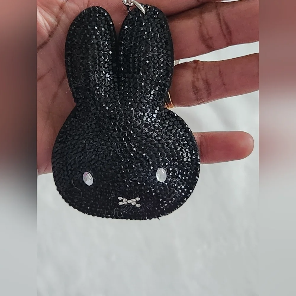 Black Sequin Miffy Bunny Keychain Bag Charm